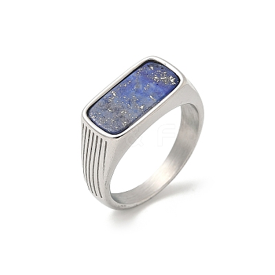 316L Stainless Steel Natural Lapis Lazuli Finger Rings for Women RJEW-U054-02C-03P-1