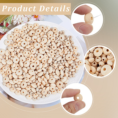 700Pcs 3 Styles Unfinished Wood Rondelle Beads WOOD-PA0001-50-1