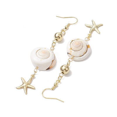 Natural Shiva Eye Shell Dangle Earrings EJEW-JE05798-1
