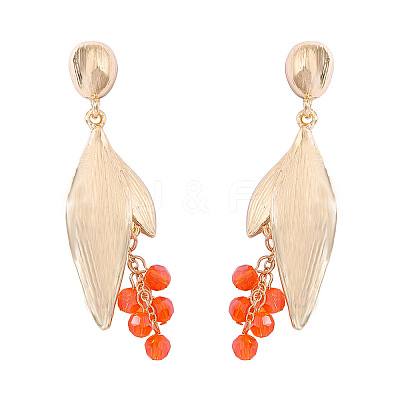 Zinc Alloy Leaf Stud Dangle Earrings with Rhinestone Tassel WGF38D3-01-1