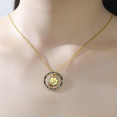 304 Stainless Steel Enamel Sport Basketball Pendant Necklaces WGDDA99-04-1