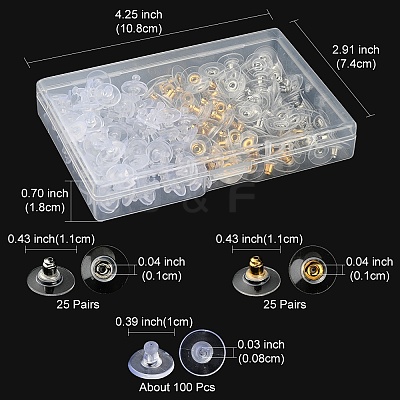 200Pcs 3 Style Brass & Plastic Ear Nuts KK-YW0001-65-1