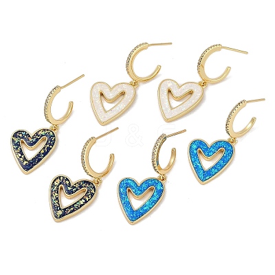 Rack Plating Heart Brass Micro Pave Clear Cubic Zirconia Dangle Stud Earrings EJEW-P277-11G-1