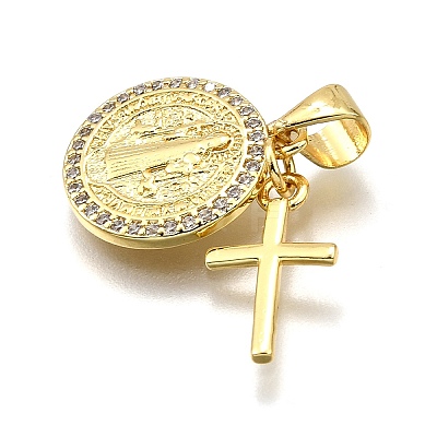 Rack Plating Brass Micro Pave Cubic Zirconia Pendants KK-K401-74G-1