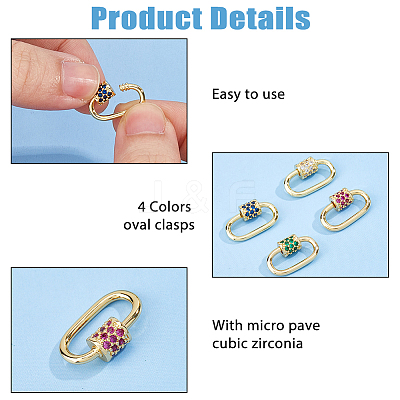 12Pcs Brass Micro Pave Cubic Zirconia Screw Carabiner Lock Charms ZIRC-HS0001-16-1