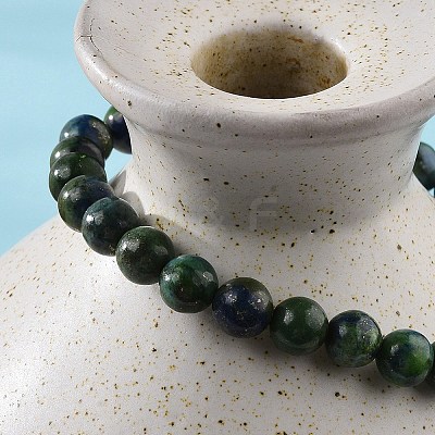 Natural Chrysocolla and Lapis Lazuli Round Bead Stretch Bracelets BJEW-L593-D03-1