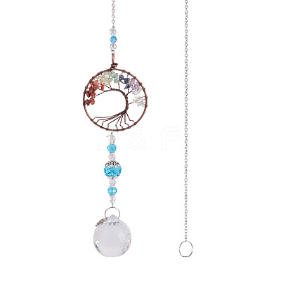 1Pc Wire Wrapped Alloy & Natural Mixed Stone Chips Tree of Life Hanging Suncatchers HJEW-TA0001-45B-1
