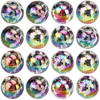 20Pcs UV Plating Acrylic Printed Beads TACR-SC0001-46C-1