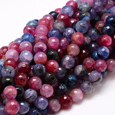 Dyed Natural Agate Faceted Round Beads Strands G-E320E-8mm-02-1