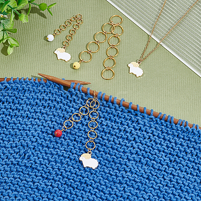 Alloy Enamel Sheep Pendant Knitting Row Counter Chains HJEW-PH01835-1