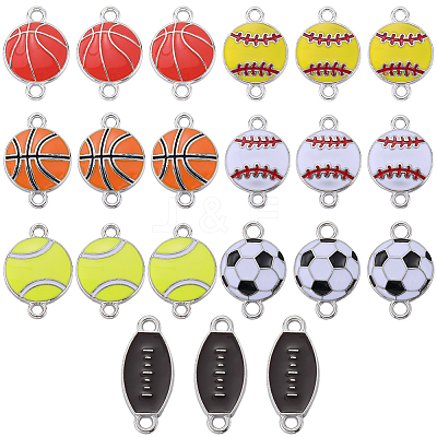 28Pcs 7 Styles Sports Ball Theme Alloy Enamel Connector Charms ENAM-SC0005-17-1