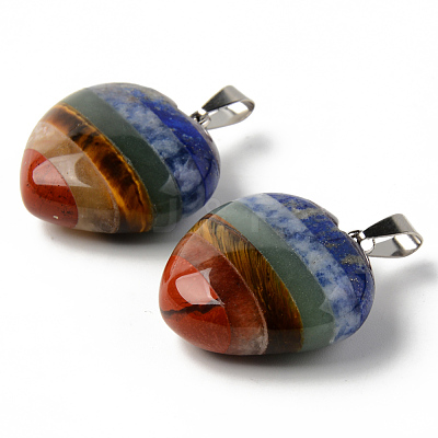 Chakra Style Assembled Natural Amethyst & Lapis Lazuli & Sodalite & Green Aventurine & Tiger Eye & Topaz Jade & Red Jasper Pendants G-R478-15-1