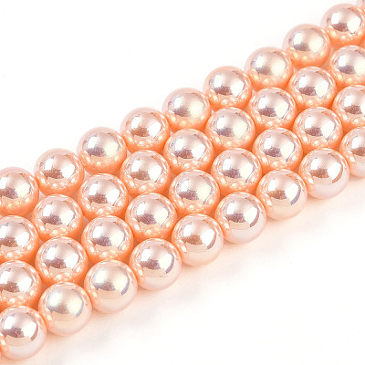 UV Plating Pearlized Glass Pearl Beads Strands GLAA-F128-01B-T7-1