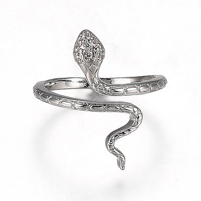 Brass Micro Pave Clear Cubic Zirconia Cuff Rings RJEW-H538-07-1
