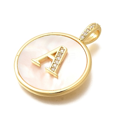 Rack Plating Brass Micro Pave Clear Cubic Zirconia Pendants with Shell KK-M309-42G-A-1