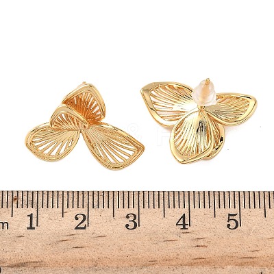 Brass Leaf Stud Earrings EJEW-D337-11G-1