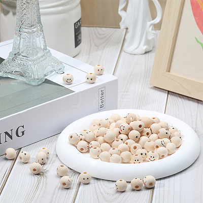 150Pcs 3 Styles Printed Wood Beads WOOD-GF0001-98-1