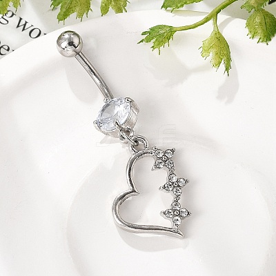 Alloy Crystal Rhinestone Dangle Curved Barbell Belly Rings LS-AJEW-R007-04P-04-1