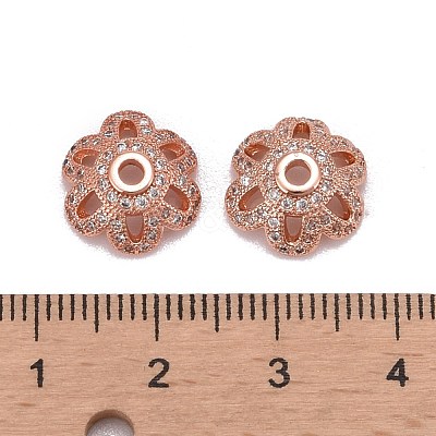 Eco-Friendly 6-Petal Flower Brass Micro Pave Cubic Zirconia Bead Caps ZIRC-M098-01RG-FF-1