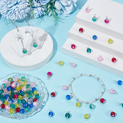 96Pcs 2 Bags 6 Colors Crack Glass Bead Pendants GLAA-BM0001-03-1