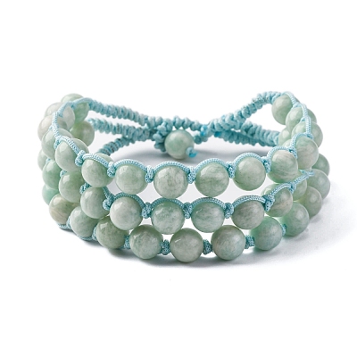 Natural Amazonite Round Beaded Multi-strand Bracelets for Men Women BJEW-G743-02A-1