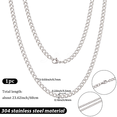 1Pc 304 Stainless Steel Cuban Link Chain Necklaces for Men Women NJEW-BM0001-08C-1