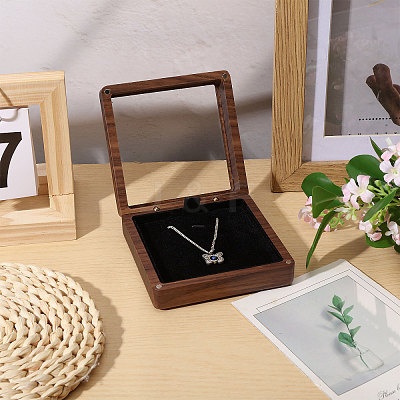 Wood Necklace Storage Boxes with Visible Window and Magnetic Lid CON-WH0107-106-1