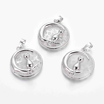 Natural Quartz Crystal Kitten Pendants G-J386-B07-1