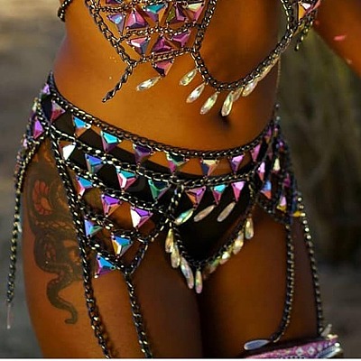 Alloy with Acrylic Triangle Layered Tassel Sexy Skirt Waist Belly Chains for Women FS-WG1530F-01-1