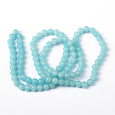 Pale Turquoise Color Spray Painted Round Imitation Jade Glass Beads Strands X-DGLA-S076-8mm-19-1