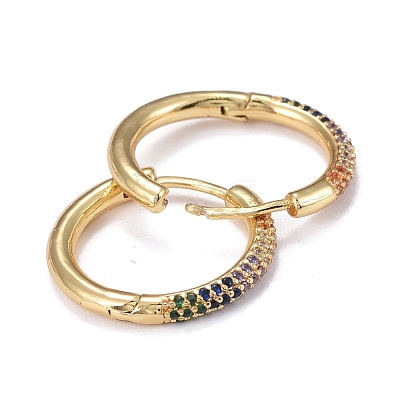 Brass Micro Pave Cubic Zirconia Huggie Hoop Earrings EJEW-K083-36G-A-1