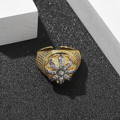 Brass Micro Pave Clear Cubic Zirconia Cuff Finger Rings for Women RJEW-B112-03GP-1