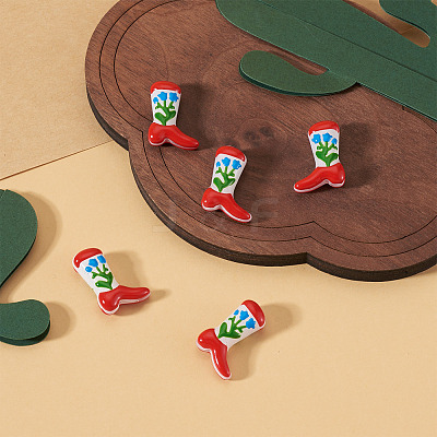 5Pcs Boot Baking Paint Glass Enamel  Beads LAMP-TADJ0001-08G-1