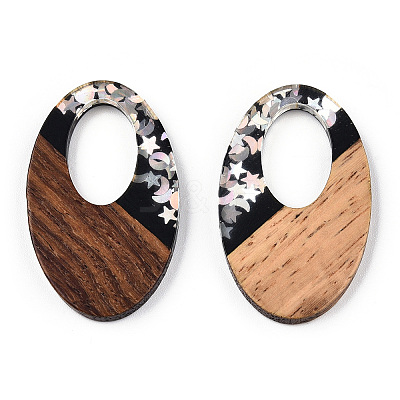 Opaque Resin & Walnut Wood Pendants RESI-N039-62C-1