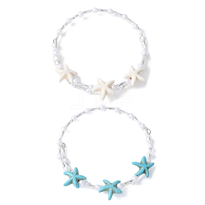 2Pcs 2 Colors Synthetic Turquoise Beaded Bangles BJEW-JB11588-1