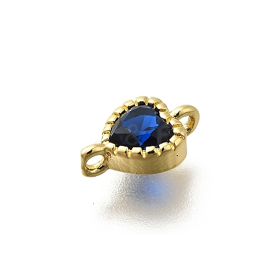 Heart Brass Cubic Zirconia Connector Charms KK-P295-34G-04-1