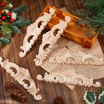 Rubber Wood Carved Onlay Applique DIY-WH0622-407A-1