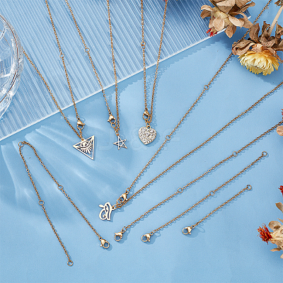 16Pcs 4 Style 304 Stainless Steel End Chains with Lobster Clasp and Jump Ring STAS-NB0001-75-1
