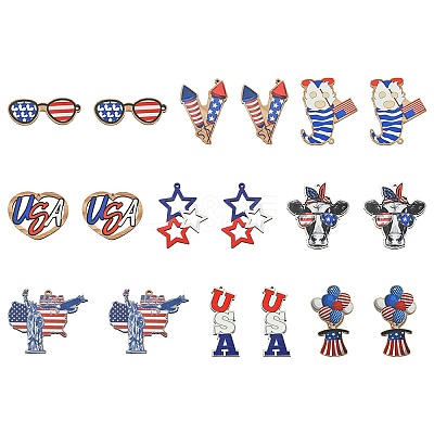 18Pcs 9 Styles Independent Day Spray Painted Wood Big Pendants WOOD-FS0001-19-1
