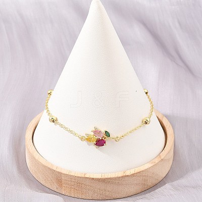Brass Pave Colorful Cubic Zirconia Flower Link Bracelets for Women KK-CBA68DA-04G-1