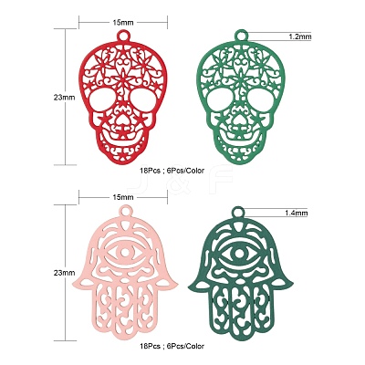 36Pcs 2 Style 430 Stainless Steel Filigree Pendants STAS-LS0001-83-1