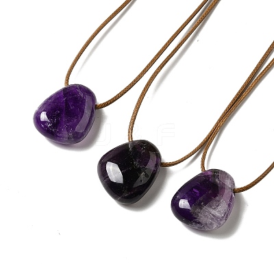 Natural Amethyst Triangle Pendant Necklace with Waxed Cord for Women NJEW-G093-01A-1