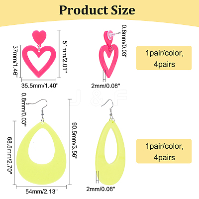 8 Pairs 8 Style Acrylic Heart & Teardrop Dangle Stud Earrings with Steel Pins for Women EJEW-PH0001-12-1