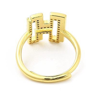 Mixed Color Enamel Initial Letter Adjustable Ring with Clear Cubic Zirconia RJEW-P045-01G-H-1