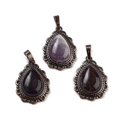 Natural Amethyst Teardrop Pendants G-K363-01R-05-1