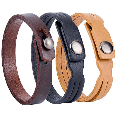 3Pcs 3 Colors Leather Cord Snap Bracelets BJEW-CL0001-06-1