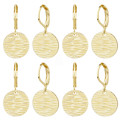 4 Pairs Brass Textured Flat Round Leverback Earrings EJEW-HS0001-22G-1