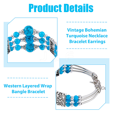 Synthetic Turquoise Pendant Necklace & Bracelet & Earrings Set SJEW-FI0001-15-1
