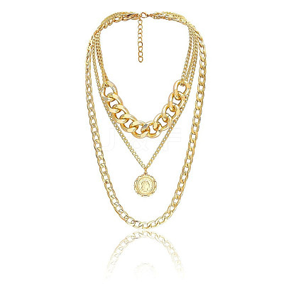 Alloy Disc Pendant 3 Layer Necklaces for Women FS-WGAC560-01-1
