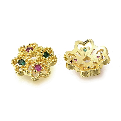 Flower Brass Micro Pave Cubic Zirconia Bead Caps KK-K300-01A-G-1